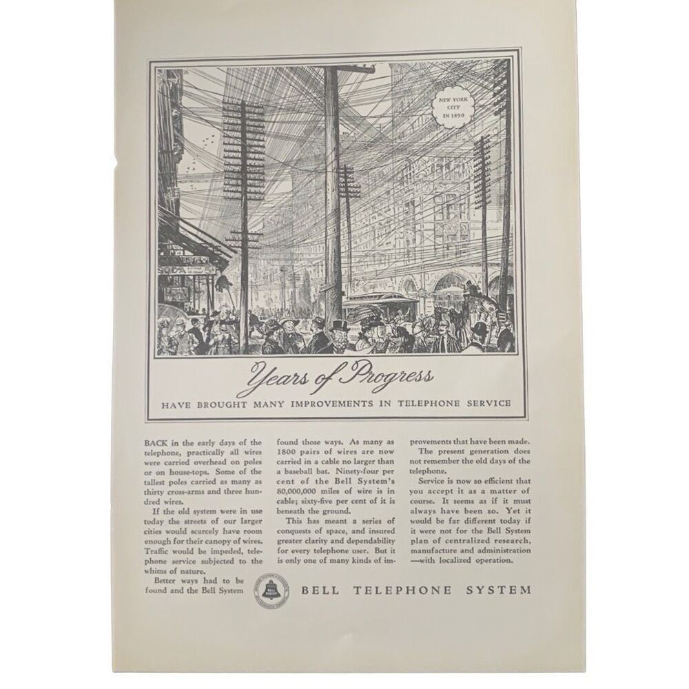 Vintage 1935 Bell Telephone Years of Progress Ad Advertisement